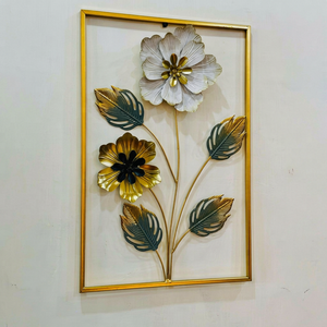 Panel de Arte Mural de Metal con Marco Dorado Moderno, Escultura de Pared con Hojas de Monstera Pintadas a Mano, Decoración Floral - Ali Handicrafts - Exportaciones B2B - Product Image 1