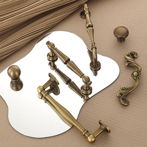 American solid brass <b>cabinet</b> pulls, vintage antique-style simple <b>cabinet</b> handles, Nordic <b>light</b> luxury drawer pulls - Product Image 1