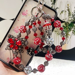 Chaîne de téléphone portable à franges papillon double couche avec perles de cristal, style très tendance, personnalisable - Product Image 4