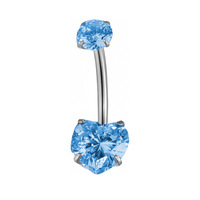 Anneau de nombril en titane ASTM F136 Aqua Heart Double CZ, barbell incurvé, bijou de piercing pour nombril, style boutique, look plage estival