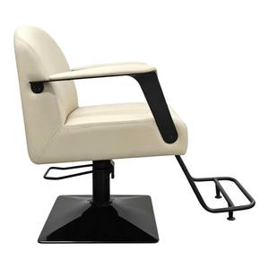 Sillón de Barbería Tapizado en Crema, Silla Hidráulica de Estilismo para Salón, Base Metálica, Asiento de Peluquería para Salones de Belleza - Product Image 5