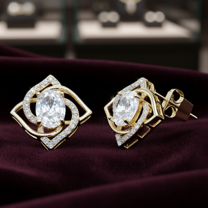 Boucles d'oreilles tendance plaquées or avec pierres CZ ovales, design géométrique, pour femmes, bijoux de fête - Product Image 2