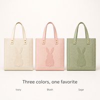 Sac fourre-tout personnalisé en feutre non tissé écologique avec lapin mignon, patch 3D, poignée en PU, sac cadeau réutilisable, logo couleur personnalisé, OEM