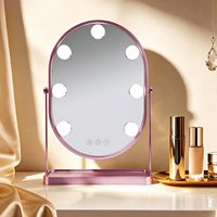 Oval LED Lighted Glass Metal Frame Freestanding Cosmetic Desktop Vanity Mirror Touch Switch Magnification 7 Dimmable Lights