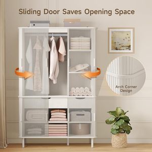 Armoire SENYU avec portes, armoire avec étagères réglables, armoire en bois de style moderne du milieu du siècle pour chambre à coucher - Product Image 4