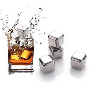 Cubo de hielo de acero inoxidable 304, para Bar, whisky, Enfriador de piedras, cubo de hielo de Metal