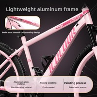 Vélo de montagne pour femmes adultes, 24 vitesses, fourche à ressort, freins à disque doubles, absorption des chocs, roues de 24 pouces, cadre en acier à haute teneur en carbone