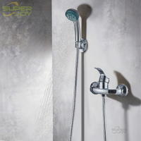 Robinet de salle de bain mural monocommande chaud/froid chromé avec poignée en zinc et douchette à jet doux effet pluie