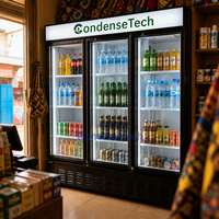 Congélateur vertical à trois portes vitrées, refroidissement par air, contrôle numérique de la température, 1500L, supermarché