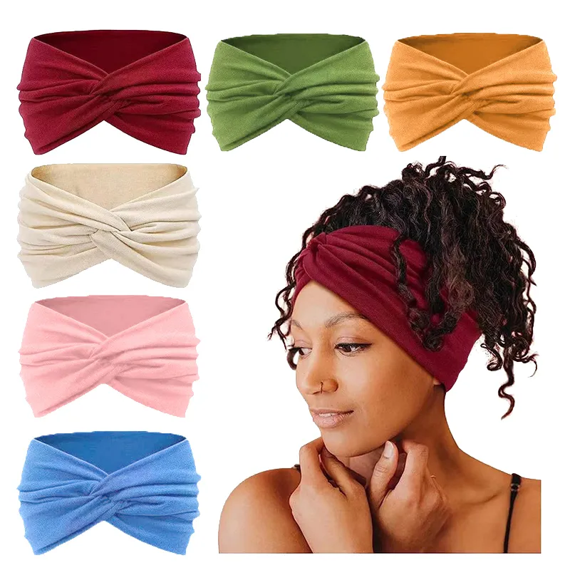 फैशन महिलाओं पगड़ी कपास sweatband लोचदार डिजाइनर knotted चल रहे खेल योग सिर hairbands