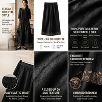 Pantalon large en soie de mûrier 100% pour femme, style Xiangyunsha, broderie chinoise, taille semi-élastique, style national