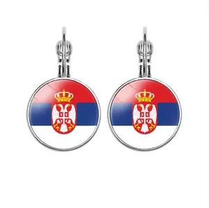 Haute Qualité Serbie Drapeau Temps Gemstone Boucles D'oreilles et Boucles D'oreilles Cadeau