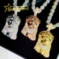Rappeur Jésus pièce dos massif plaqué or véritable 3d visage Portrait Hip Pop pendentif plaqué or véritable 925 Moissanite Jésus pendentif