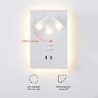 Lampe murale de lecture ZeroUNO, applique murale réglable à brancher sur la tête de lit avec port USB, lampe de chevet avec veilleuse 9W+3W 3000K