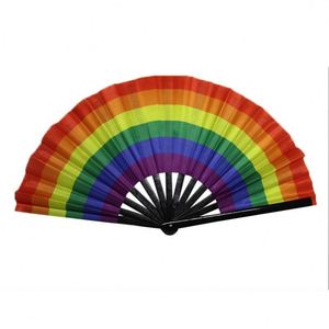 Simple Polyester Folding Hand <b>Fan</b> for Women <b>Large</b> Reflective Rainbow Clack Portable Thermal Transfer Printed Custom Brand Gifts - Product Image 6