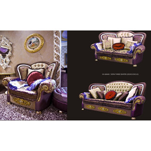 Divano Singolo di Lusso in Tessuto per Villa di Prestigio, Classico Rosso <span class=keywords><strong>e</strong></span> Bianco, Imbottito in Legno per Salotto - Product Image 6