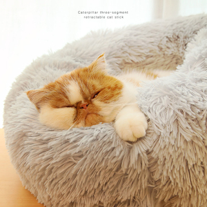 Kunst pelz Bequemes wasch bares super weiches Donut-Bett für große Haustier katzen Brown Round Custom ized Fluffy Plüsch Hund Anti-Angst-Bett - Product Image 3