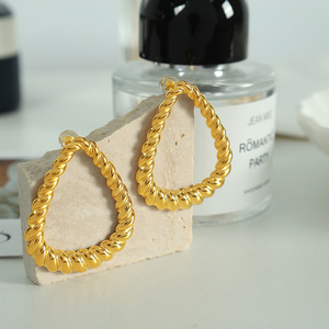 Geometric Hoop <b>Earrings</b> <b>Gold</b> Stainless Steel Threaded Stud Party Jewelry Women's Fashion <b>Dangle</b> <b>Earrings</b> - Product Image 2