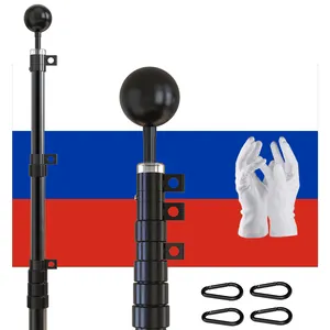 CYDISPLAY Rusia 9m 30 kaki aluminium hitam tiang bendera luar ruangan teleskopik tiang bendera kit tahan lama perumahan tiang bendera dapat diperpanjang