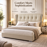 Lit capitonné avec tête de lit extra haute et capitonnée, lit de luxe King/Queen pour hôtel de luxe ou chambre principale