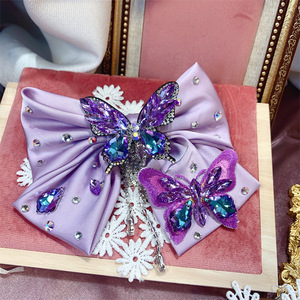 منتج جديد إكسسوارات شعر بلينغ بلينغ فراشة ساحرة فاخرة طازجة مخصصة مخصصة كبيرة القوس للفتيات قماش ساتان - Product Image 6