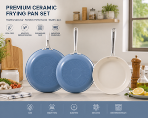 Set di 3 Padelle Antiaderenti in Ceramica, con Manico, Senza PFAS, Lavabili in Lavastoviglie, Adatte al <span class=keywords><strong>Forno</strong></span>, Blu Cielo - Product Image 2