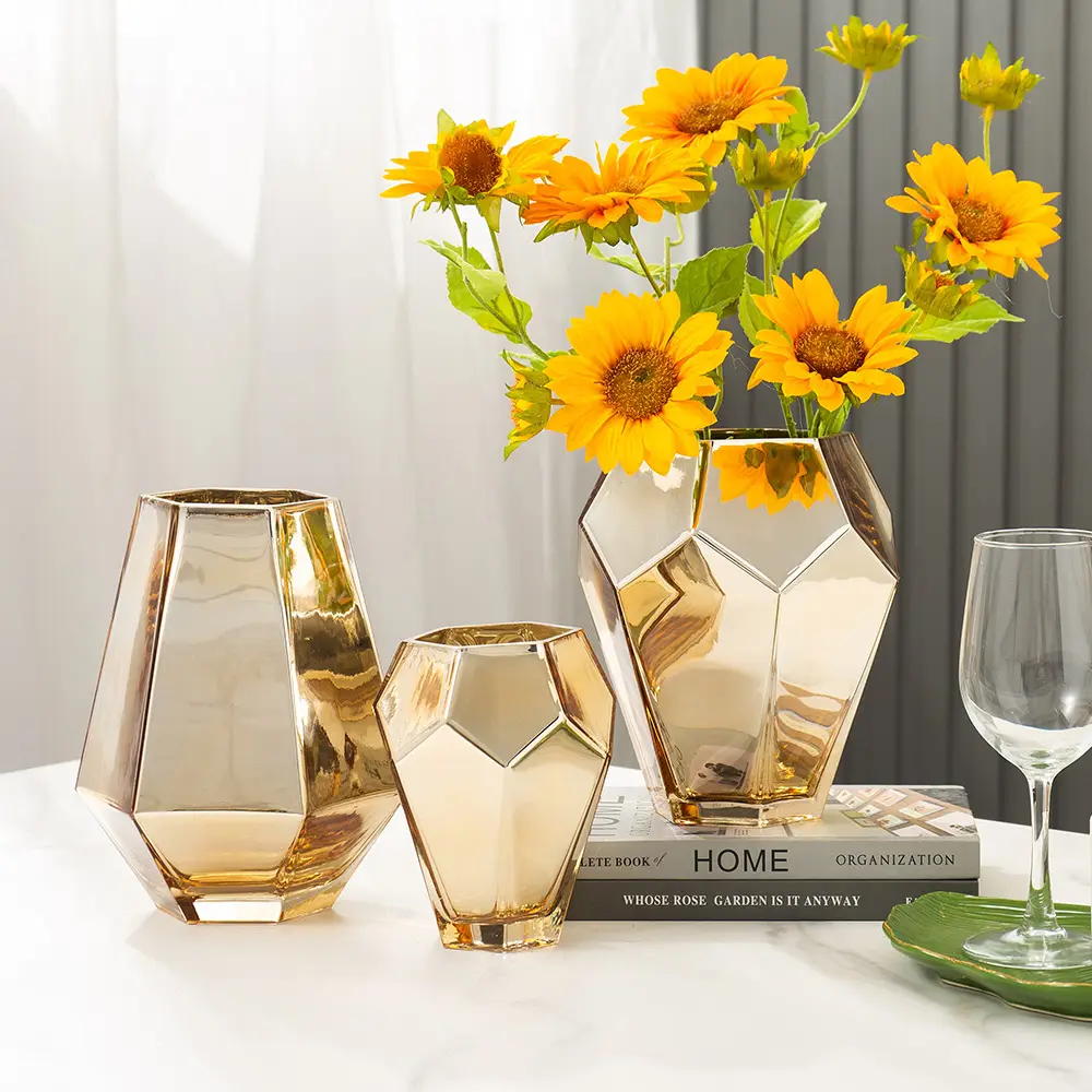İskandinav altın cam dekoratif vazolar kurutulmuş vazo oturma odası dekorasyon modern çiçekler için ev dekor çiçekleri pot Cachepot