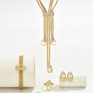 Luxe 4 pièces diamant dubaï or ensembles de bijoux collier de mariée africaine boucle d'oreille bague Bracelet arabie saoudite femmes ensemble de bijoux de mariage - Product Image 4