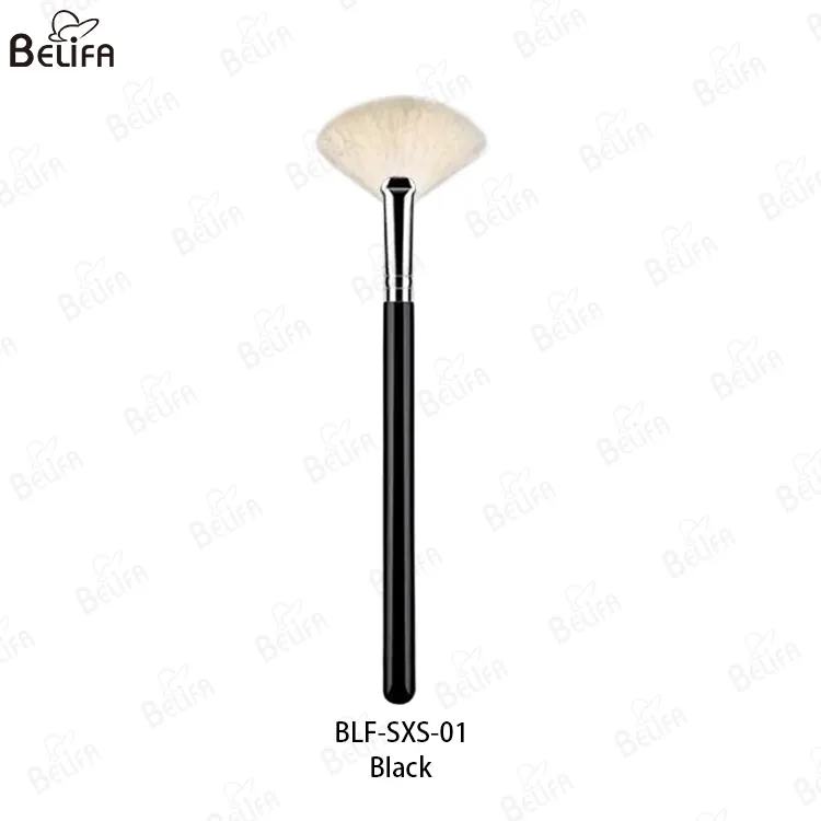 Personalizado Único Portátil Fan Máscara Escova Super Macio Branco Cabra Escova De Cabelo Aplicador Facial Fan Brush