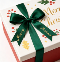 Boîte rigide de Noël personnalisée avec nœud en satin, surface en papier artistique pour un emballage de Noël de luxe