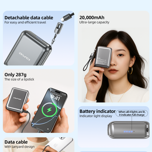 Chargeur rapide mini mince avec logo personnalisé, batterie externe 20000mAh, légère, pour le tourisme en plein air, batterie externe portable avec câble - Product Image 2