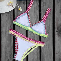 Maillots de bain en crochet pour femmes, vêtements de bain faits à la main, vêtements de plage, bikinis en crochet élastiques polychromatiques