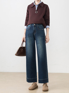 Simple and Casual High Waisted Loose Straight Leg <b>Jeans</b> for <b>Women</b> 2026 New Elastic Retro Slimming <b>Cropped</b> Pants - Product Image 5