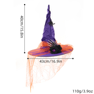 Halloween rayé à volants dentelle chapeau <span class=keywords><strong>de</strong></span> sorcière fête boule Cosplay magicien foncé doigt os décoration unisexe 100% Polyester - Product Image 6