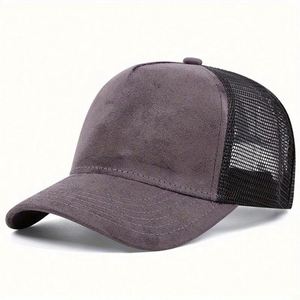 Casquette de baseball trucker en daim à 5 panneaux avec logo brodé personnalisé pour homme 2024 - Product Image 4