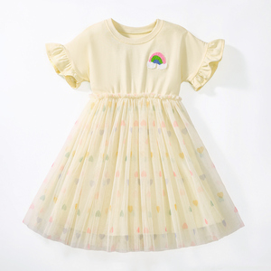 Robe en tulle arc-en-ciel pour petites filles, imprimé cœur mignon, manches à volants, vêtements d'été décontractés pour enfants de 1 à <span class=keywords><strong>6</strong></span> ans - Product Image 6