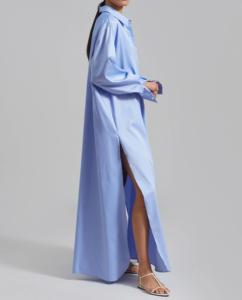 Camicia da donna <span class=keywords><strong>blu</strong></span> cotone medio abiti in <span class=keywords><strong>lino</strong></span> oversize Maxi collo a punta a tracolla con polsini in <span class=keywords><strong>lino</strong></span> camicia di <span class=keywords><strong>lino</strong></span> - Product Image 2