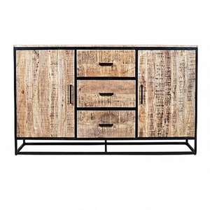 Buffet moderne en bois de manguier massif, 2 portes, 3 tiroirs, fer et bois de manguier massif, meuble de salle à manger - Product Image 1