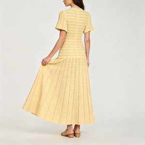 <strong>Women's</strong> <strong>Yellow</strong> Textured Knit Mixi <strong>Dress</strong> Short Sleeve Button-Front A-Line <strong>Dress</strong> Elegant Round <strong>Dresses</strong> for <strong>Women</strong> - Product Image 6
