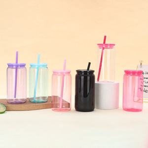 Cheap Colorful 16oz Leakproof <strong>Mason</strong> <strong>Jars</strong> Can Cup Bpa Free Reusable Clear Acrylic Plastic <strong>Tumblers</strong> Mug with Lid and Straw - Product Image 1