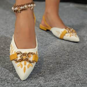 A9288 Scarpe da Donna Stile Europeo e Americano con Suola Piatta, Tomaia Bassa, Retro Aperto, Fibbia in Ferro, Scarpe da Lavoro - Product Image 4