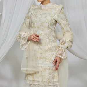 <span class=keywords><strong>2025</strong></span>年ラヤ最新デザインEid花印刷マレーシアBaju Kurungヒジャーブイスラム教徒女性ドレス控えめなセット服 - Product Image 4