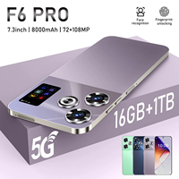 Teléfono Inteligente F6 Pro Dual SIM 5G LTE Android Octa Core, Cámara Trasera de 108MP, Almacenamiento de 1TB, Pantalla Snapdragon Serie 800, Carga Rápida de 60W