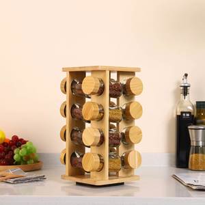 Moderno y Sencillo Soporte Giratorio Cuadrado de Bambú para Botellas de Condimento, Juego de Utensilios de Cocina para Especias, Uso Doméstico - Product Image 1