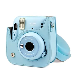 Clear Pressed Daisy/Transparent/PU Mini 11 waterproof Camera Case Floral Clutch Bag Camera with Adjustable Strap