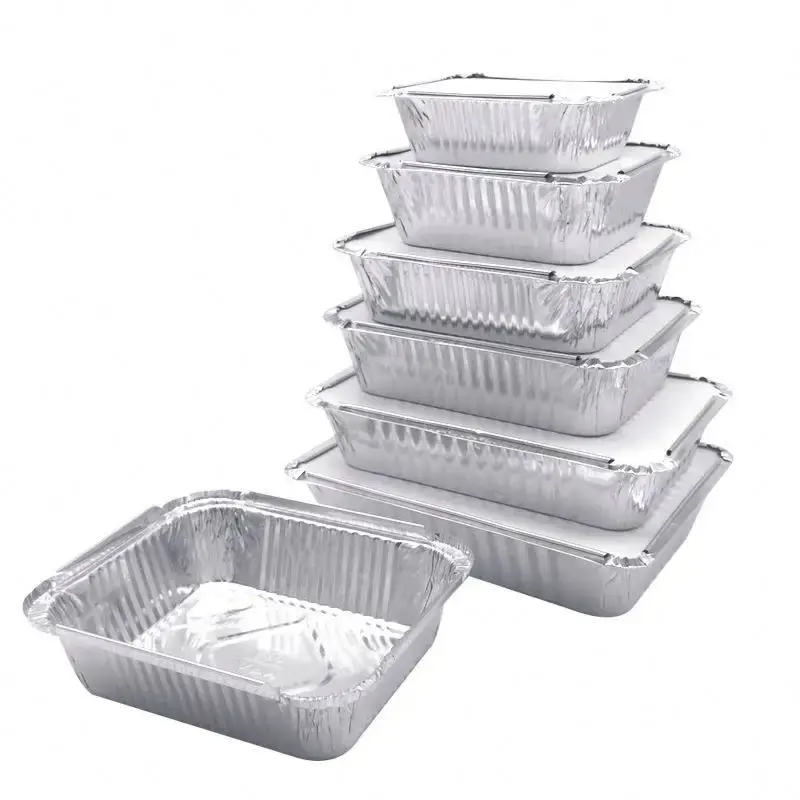 Small Size Fast Food Take out Foil Containers Disposable Aluminum Foil Pan Food Tray with Cardboard/Plastic Lids