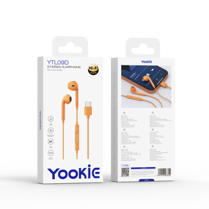 Écouteurs semi intra-auriculaires YooKiE YTL09D Type-C à fil tressé avec contrôle du volume, étanches IPX-4, cordon de 1,2 m, couleur <span class=keywords><strong>orange</strong></span> – Offre Spéciale - Product Image 1