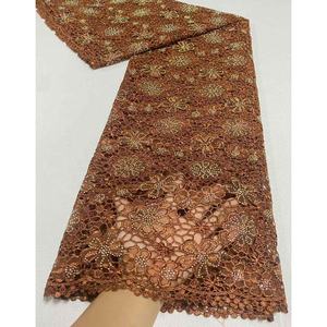 Venta caliente precio al por mayor cordón guipur tela de encaje con diamantes de imitación para organza Africana mujeres vestidos de fiesta - Product Image 1