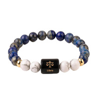 Bracelet extensible en cristal des 12 signes du zodiaque, 8 mm, pierres naturelles œil de tigre, obsidienne, aventurine, charme doré, énergie curative, perles, cadeau unisexe