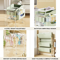 Table à langer et table de soin multifonctionnelle pour bébé, réglable en hauteur, pliable, avec fonction bain et roulettes